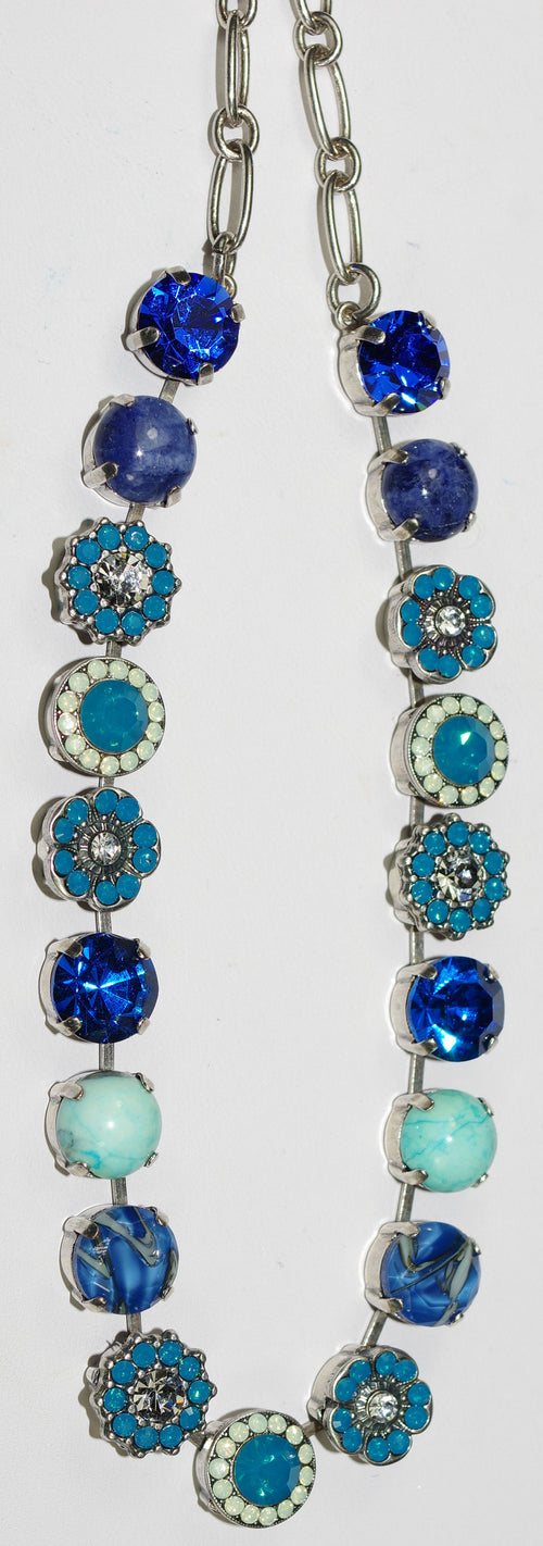 MARIANA NECKLACE ZHANG SOPHIA: pacific opal, blue, clear stones in silver rhodium setting, 18" adjustable chain