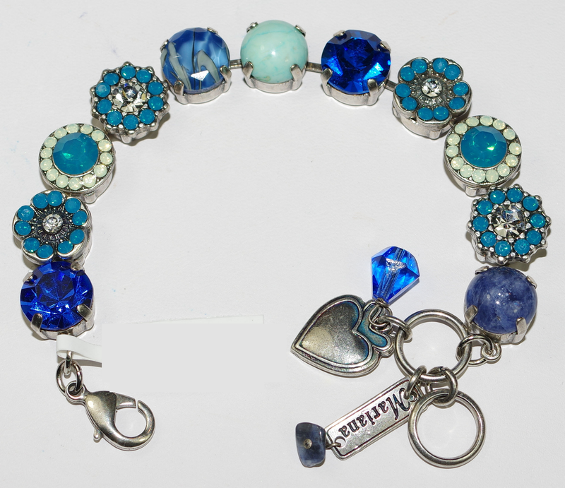 MARIANA BRACELET ZHANG SOPHIA: blue, turq, pacific opal, clear stones in silver rhodium setting