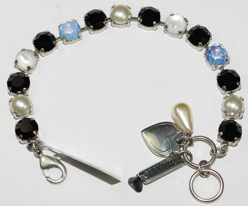 MARIANA BRACELET BETTE BLACK/WHITE: black, white, pearl, blue stones in silver setting