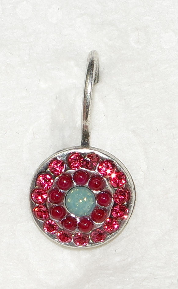 MARIANA EARRINGS MYRRH GLISTEN: fuschia, red, pacific opal stones in 3/8" silver setting