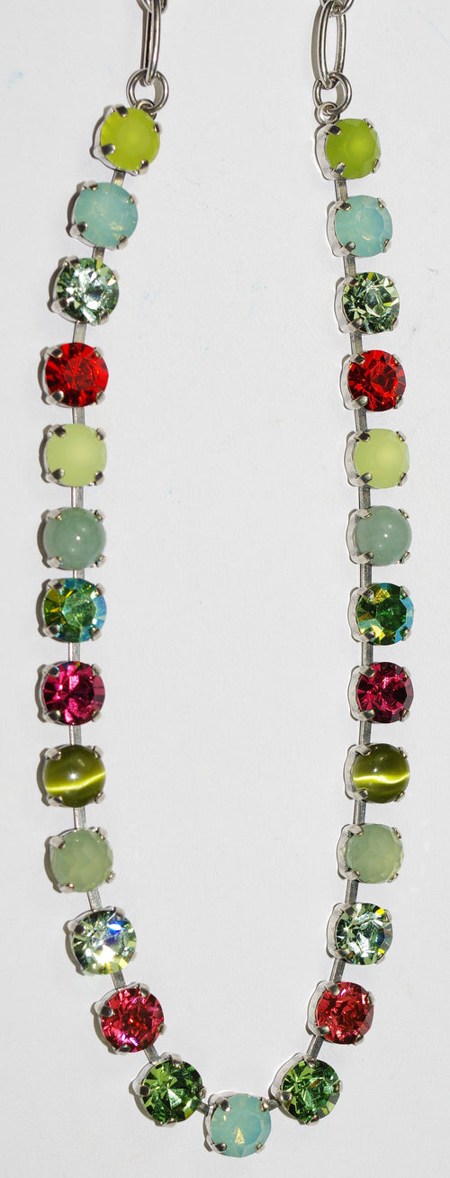MARIANA NECKLACE BETTE MYRRH: pacific opal, orange, stones in silver setting, 17" adjustable chain