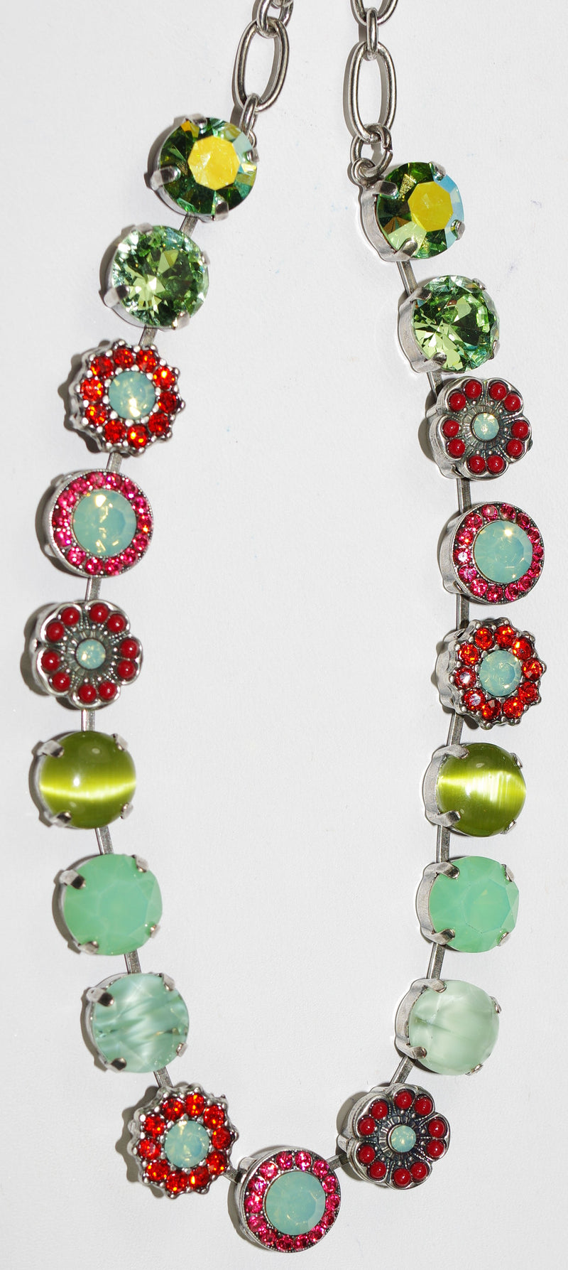 MARIANA NECKLACE MYRRH SOPHIA: pacific opal, orange stones in silver setting, 18" adjustable chain