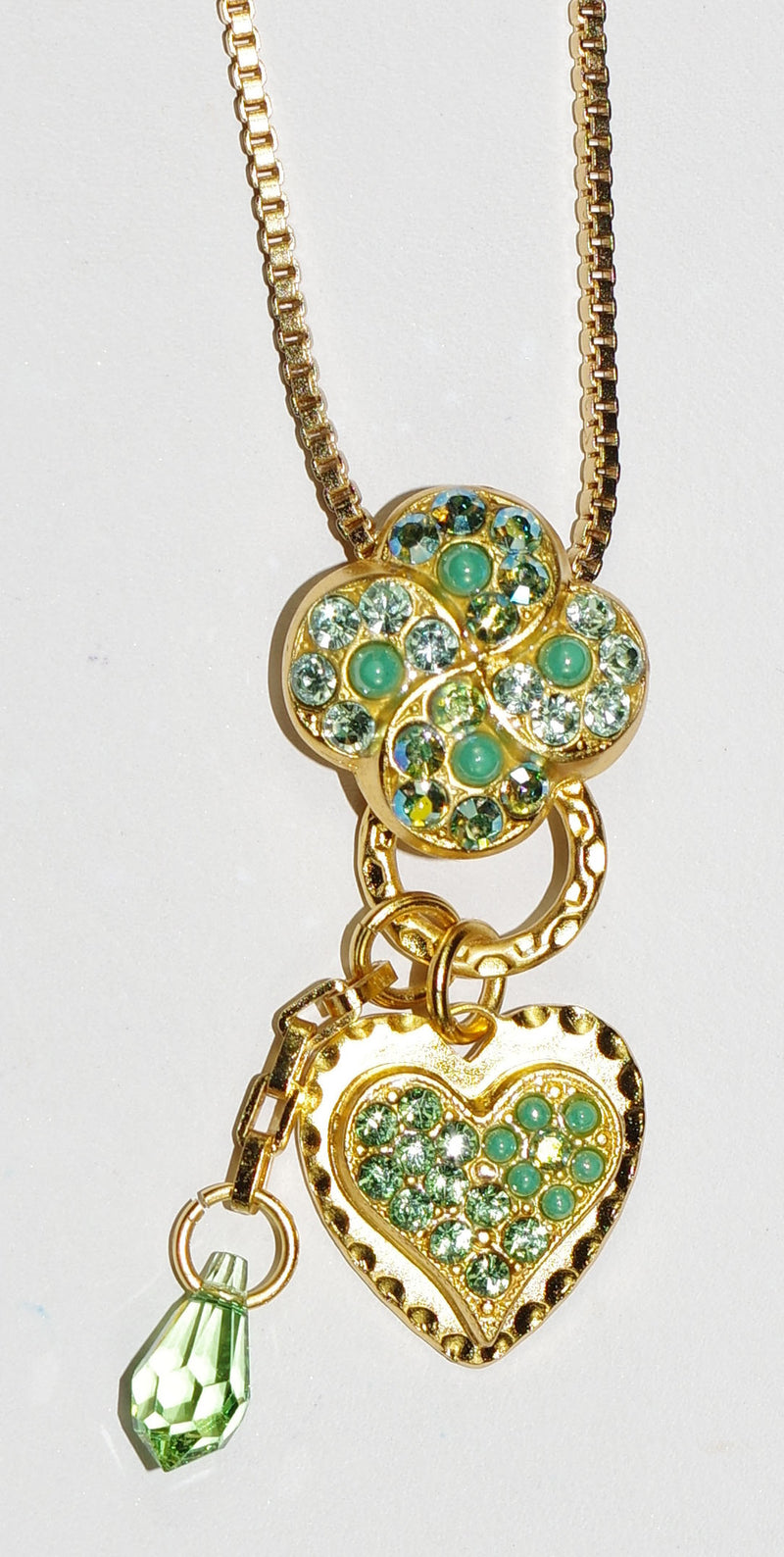 MARIANA PENDANT OASIS: green, a/b stones in yellow gold setting, 2" charm, 14" adjustable chain