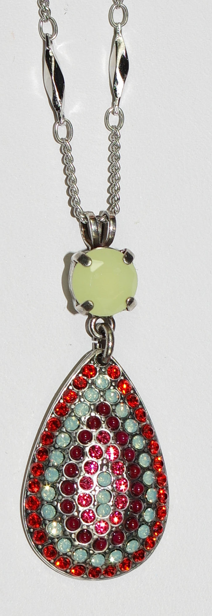 MARIANA PENDANT MYRRH: red, green, orange stones in 1" silver setting, 16" adjustable chain