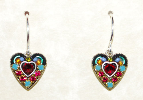 FIREFLY EARRINGS SM RED CRYSTAL HEART MC: multi color stones in 3/8" setting, french wire backs