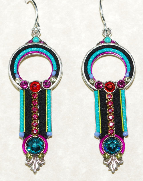 FIREFLY EARRINGS ART DECO MC: multi color stones in 1.5" setting, french wire backs