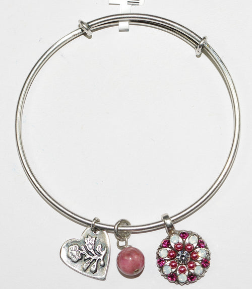 MARIANA BRACELET BANGLE PINK: pink, white, clear stones with 3/4" charms in silver setting