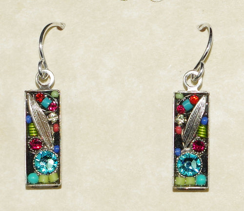 FIREFLY EARRINGS LUXE SMALL RECT  MC: multi color stones in silver 5/8" setting, wire backs