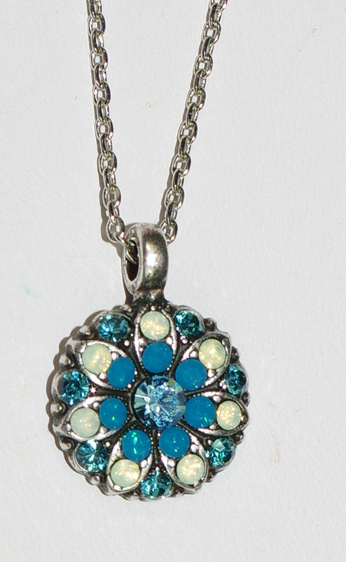 MARIANA ANGEL PENDANT BLUE LAGOON: blue, pacific opal stones in silver setting, 18" adjustable chain