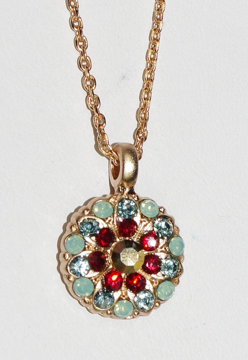 MARIANA ANGEL PENDANT DYNASTY: pacific opal, gold, red stones in rose gold setting, 18" adjustable chain