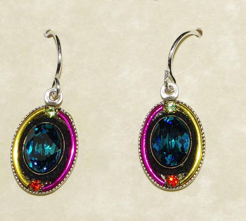 FIREFLY EARRINGS LA DOLCE VITA OVAL MC: multi color stones in 1/2" silver setting, wire backs