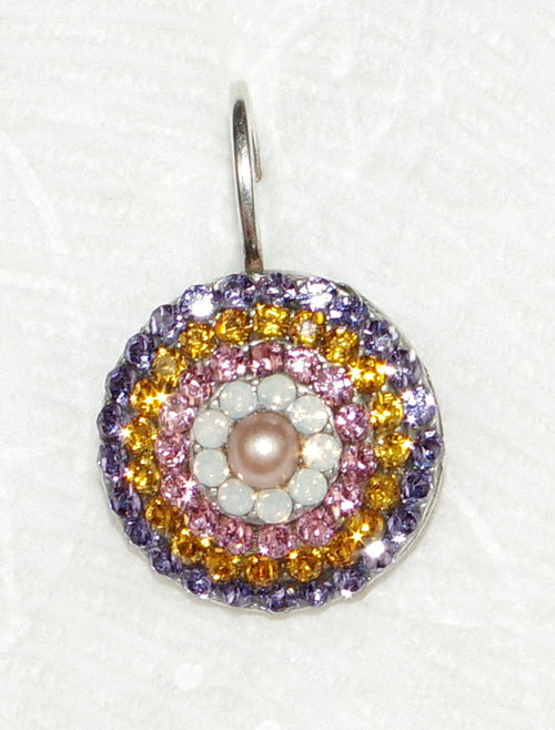 MARIANA EARRINGS FLOWER POWER STARBURST: amber, purple, pink, white stones in silver setting, lever backs
