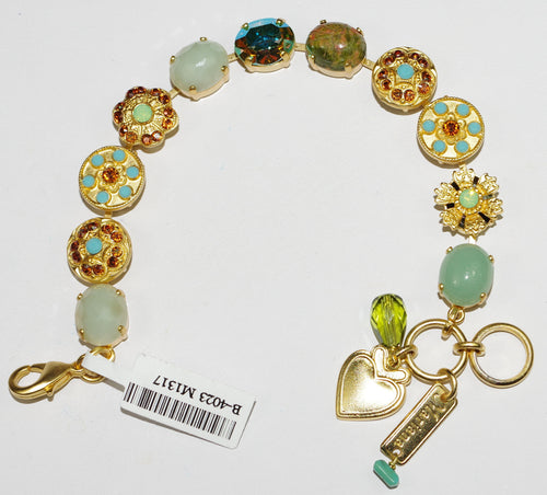 MARIANA BRACELET RISING SUN: blue, green, amber, natural stones in yellow gold setting