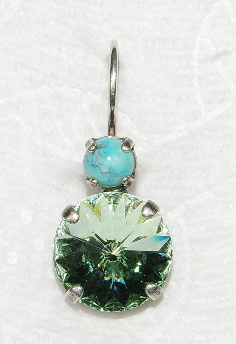 MARIANA EARRINGS MOJITO AUDREY: green, blue stones in 1/2" silver rhodium setting, lever back
