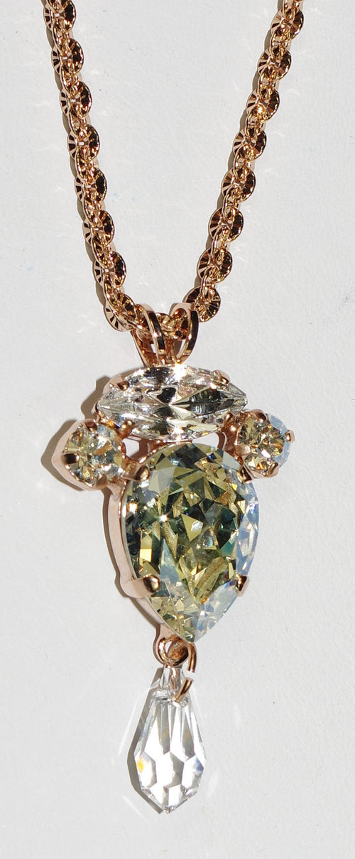 MARIANA PENDANT ON A CLEAR DAY: clear stones in rose gold setting, center pendant = 2", 20" adjustable chain