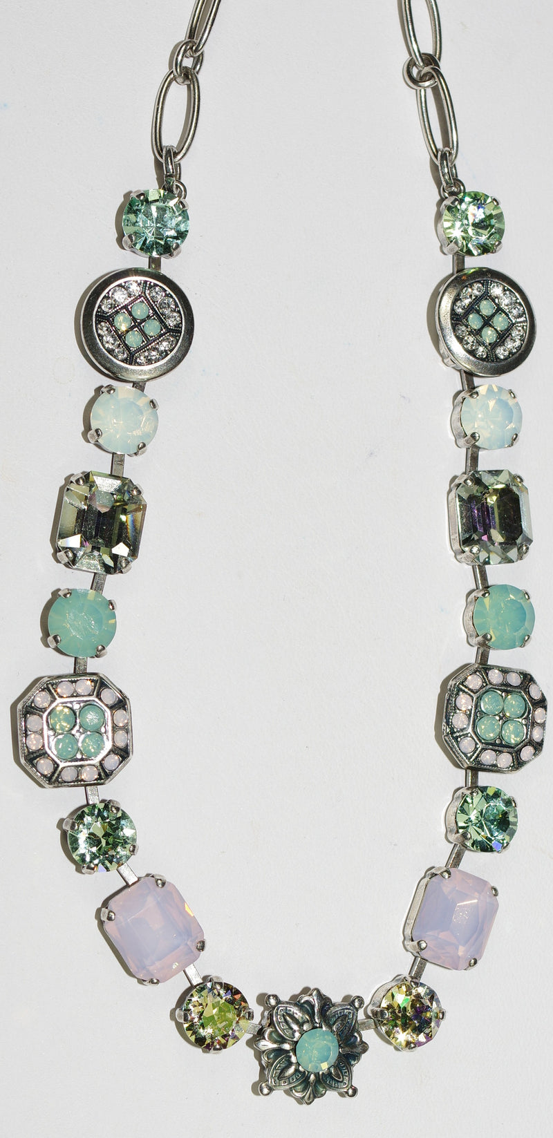 MARIANA NECKLACE PINA COLADA: pacific opal, pink, green stones, in 17" silver adjustable chain
