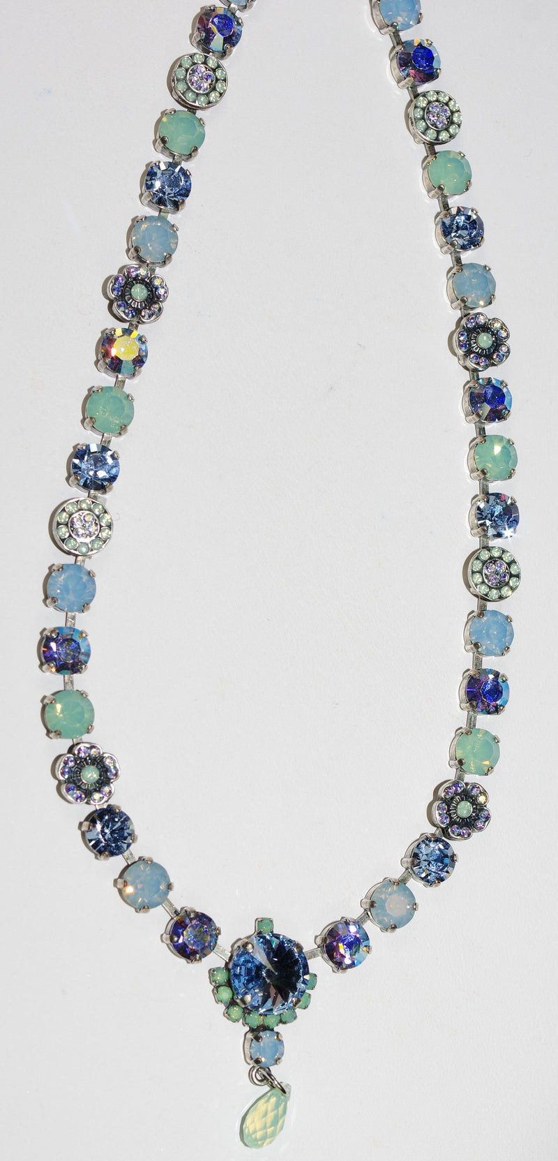 MARIANA NECKLACE DAIQUIRI: blue, pacific opal stones in 1.5 pendant, silver setting, 22" adjustable chain