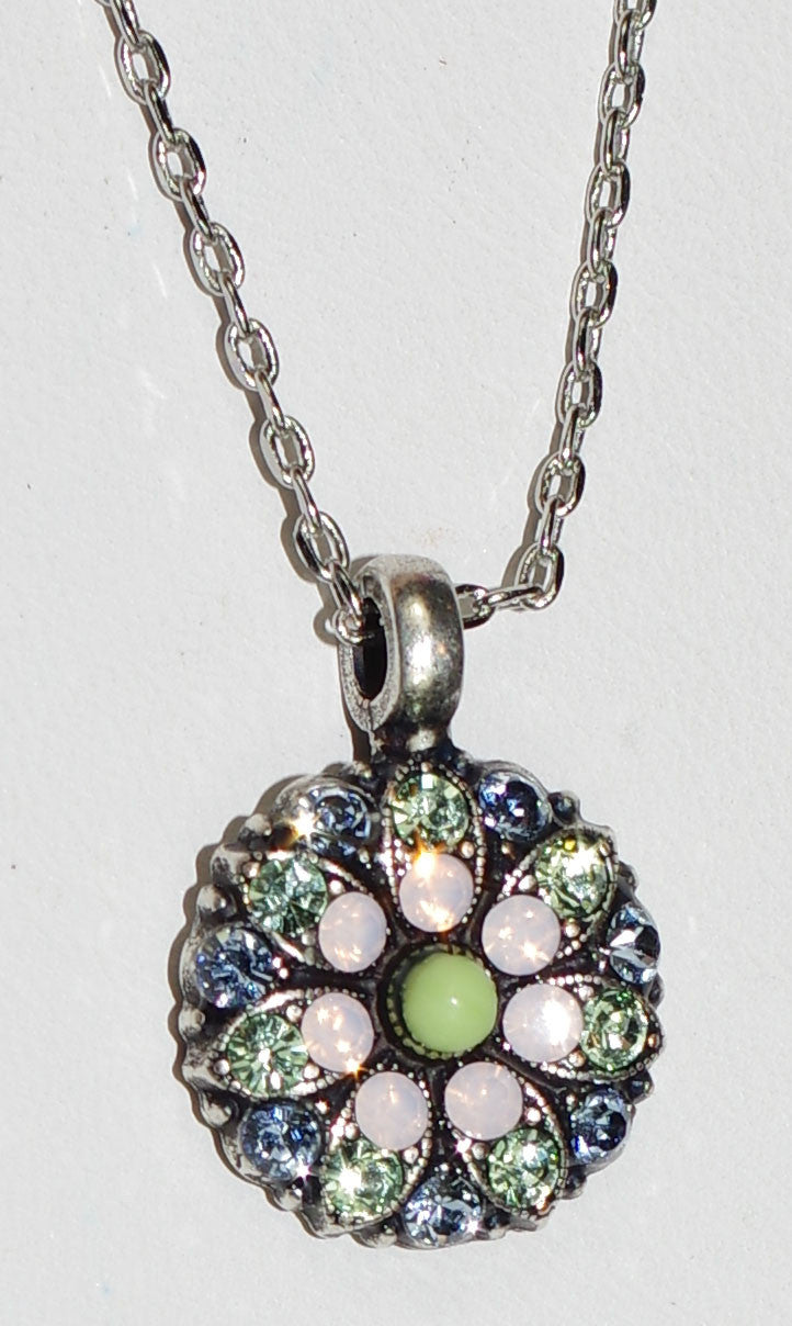MARIANA ANGEL PENDANT CALIFORNIA DREAMING: pink, blue, green stones in silver rhodium setting, 18" adjustable chain