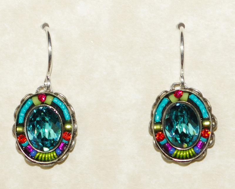 FIREFLY EARRINGS LAVISH OVAL MC: multi color stones in 1/2" silver setting, wire backs