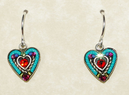 FIREFLY EARRINGS HEART WITHIN HEART MC: multi color stones in 3/8" silver setting, wire backs