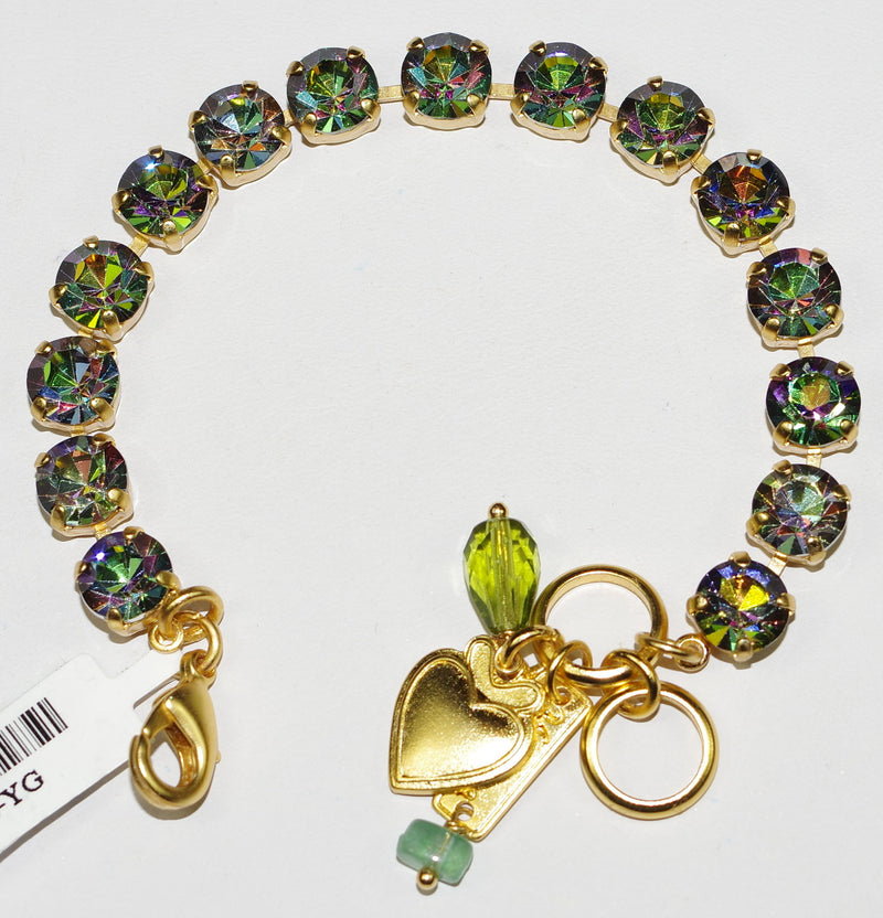 MARIANA BRACELET BETTE VITRAL: 3/8" green iridescent stones in yellow gold setting