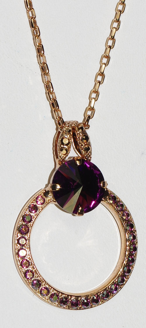 MARIANA PENDANT BOHEMIAN RHAPSODY: purple stones in 1.5" rose gold setting, 34" adjustable chain
