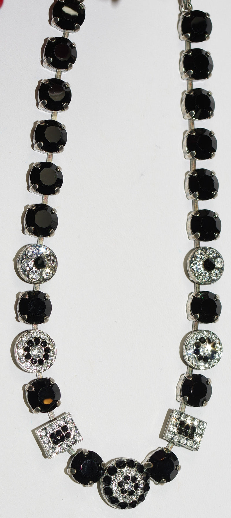 MARIANA NECKLACE CHECKMATE: black, clear stones in silver rhodium setting, 18" adjustable chain