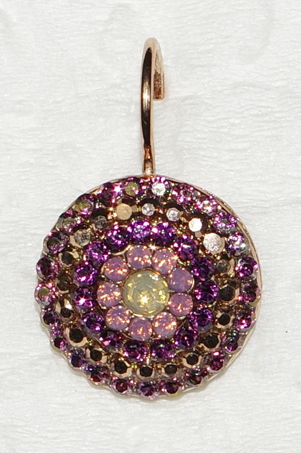 MARIANA EARRINGS BOHEMIAN RHAPSODY STARBURST: purple,white stones in 5/8" rose gold setting, lever back