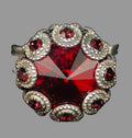 MARIANA RING LADY IN RED: red stones, 5/8" silver setting, adjustable band