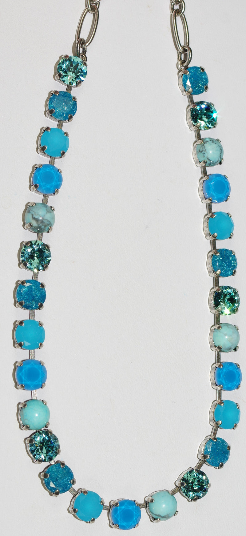 MARIANA NECKLACE BETTE ZAMBEZI: blue, mineral stones in silver setting, 18" adjustable chain