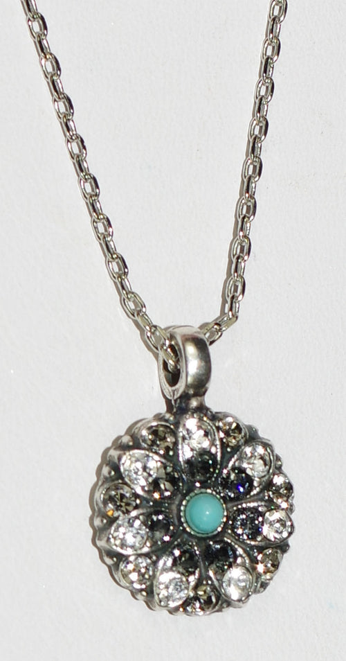 MARIANA ANGEL PENDANT ZANZIBAR: blue, black, taupe, clear stones in silver rhodium setting, 18" adjustable chain