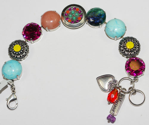 MARIANA BRACELET MASAI BUTTON:  pink, blue, yellow, orange stones in silver setting