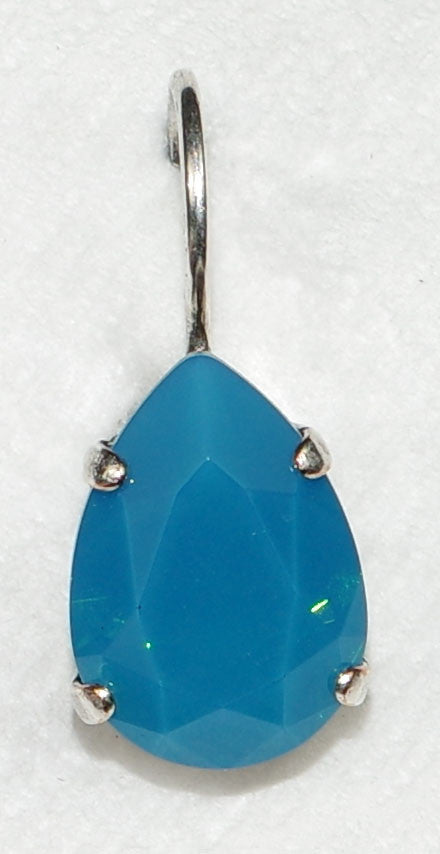 MARIANA EARRINGS CARRIBEAN BLUE: blue pear shape stone in 1/2" silver setting, lever backs