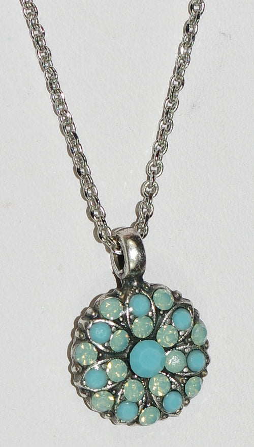 MARIANA ANGEL PENDANT BLUE: blue, pacific opal stones in silver rhodium setting, 18" adjustable chain