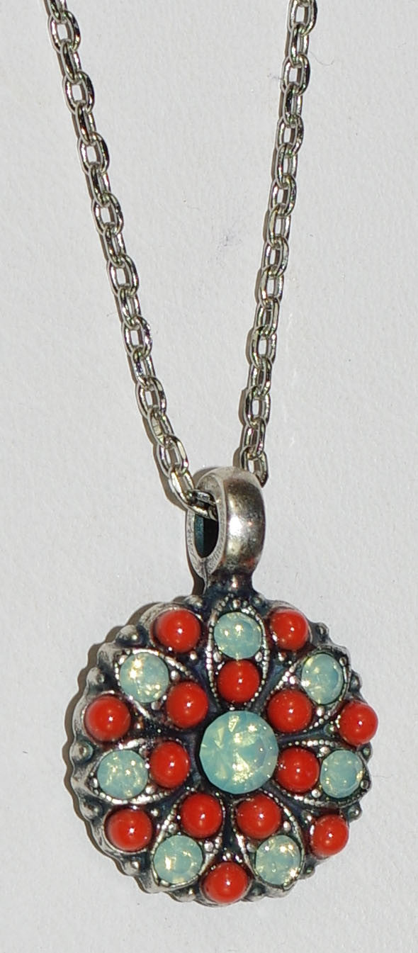 MARIANA ANGEL PENDANT: green, orange stones in silver setting, 18" adjustable chain