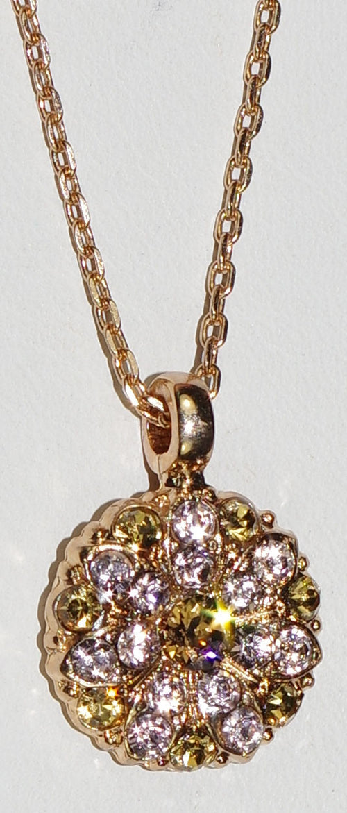 MARIANA ANGEL PENDANT GOLDEN TULIPS: pink, amber stones in rose gold setting, 18" adjustable chain