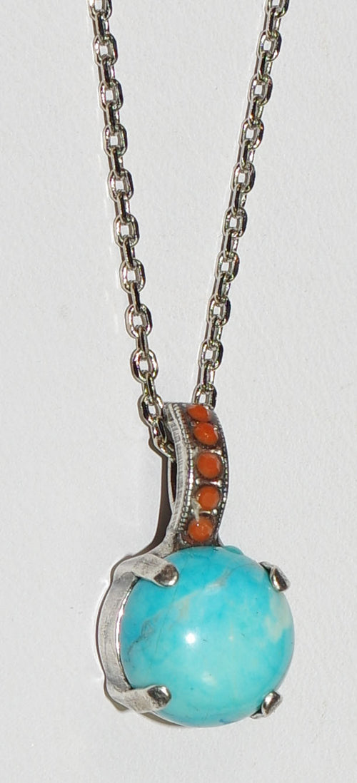 MARIANA PENDANT MASAI:  blue, orange stones in silver setting, 18" adjustable chain