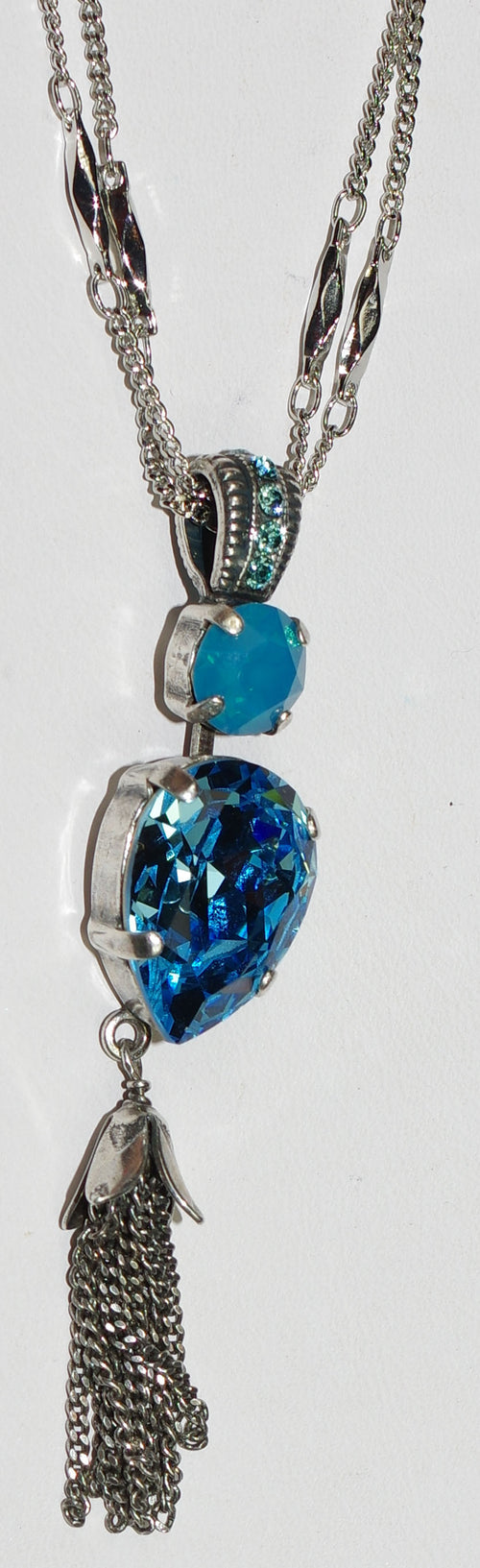 MARIANA PENDANT ZAMBIZI: blue stones in 2.5" silver setting, 18" adjustable double chain