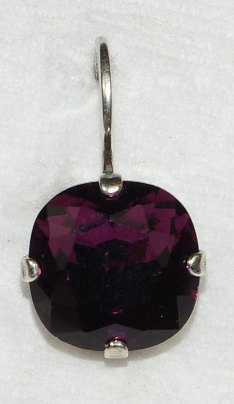 MARIANA EARRINGS AMETHYST: purple stone in 1/2" silver rhodium setting, lever back