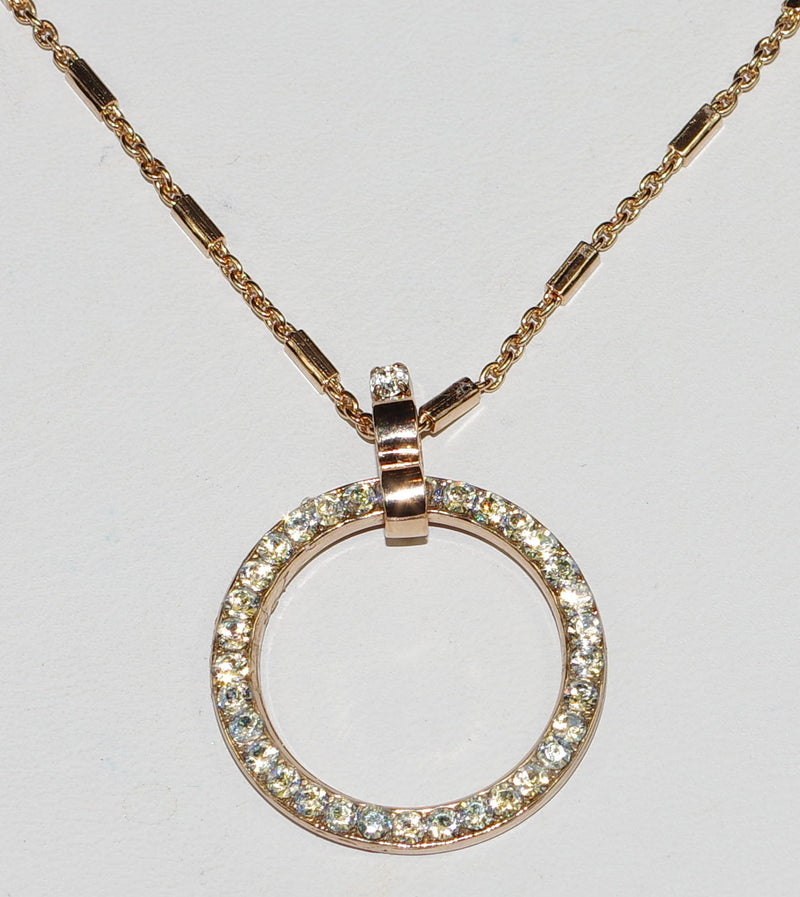 MARIANA PENDANT ON A CLEAR DAY: clear stones in rose gold setting, 1" pendant, 20" adjustable chain