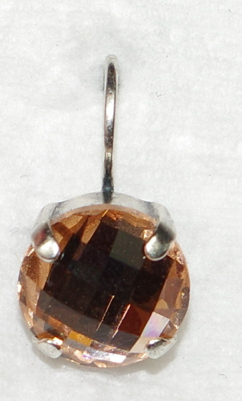 MARIANA EARRINGS LIGHT PEACH: peach stone in 1/2" silver rhodium setting, lever back