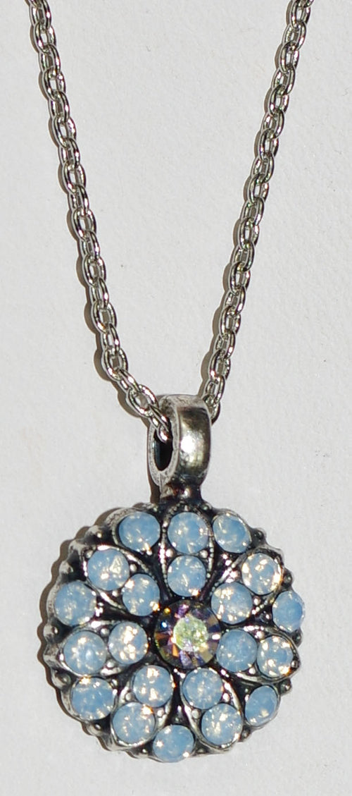 MARIANA ANGEL PENDANT BLUE: blue, a/b stones in silver rhodium setting, 18" adjustable chain