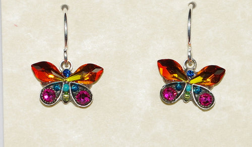 FIREFLY EARRINGS PETITE BUTTERFLY MC: multi stones in 1/2" silver setting, wire backs