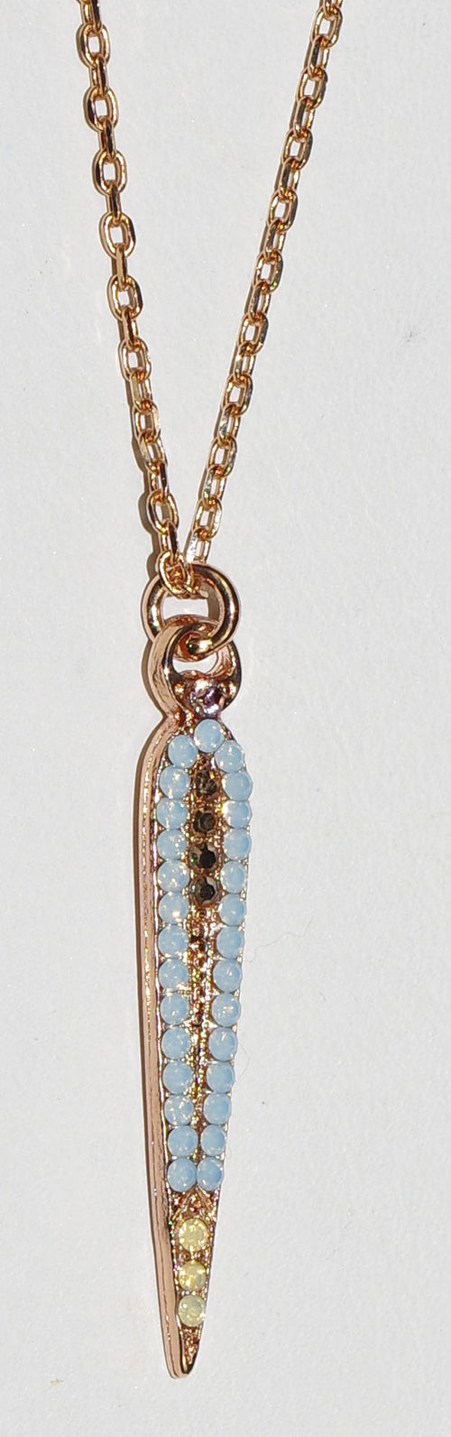 MARIANA PENDANT RHAPSODE: blue, yellow stones in 1.25" rose gold setting, 18" adjustable chain
