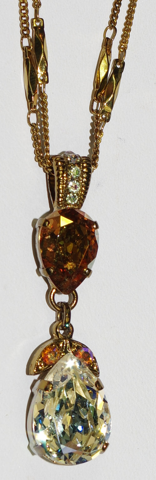 MARIANA  PENDANT AURORA: clear, amber, a/b stones in 18" european gold setting, adjustable chain