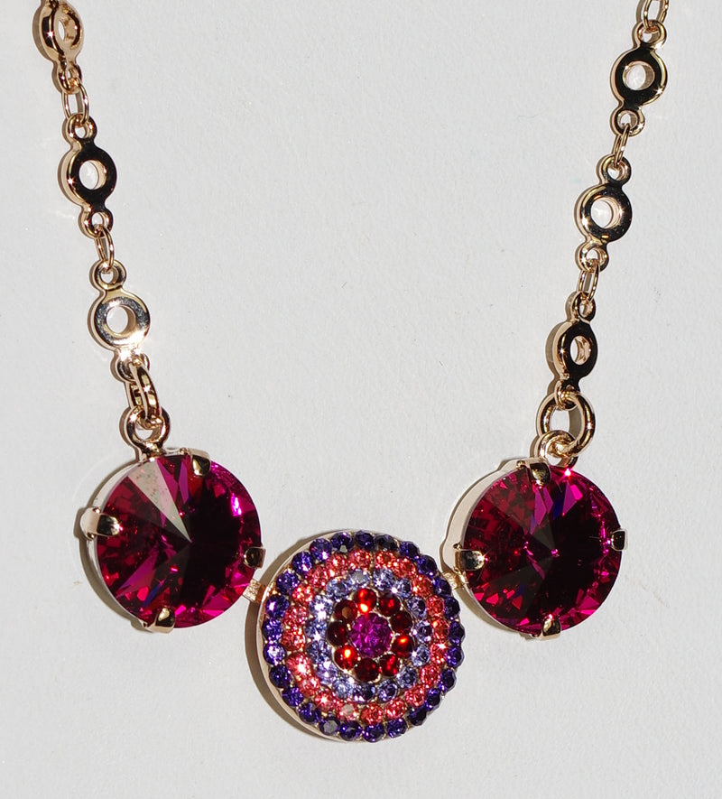 MARIANA PENDANT XENIA: pink, purple, salmon stones in rose gold setting, 20" adjustable chain