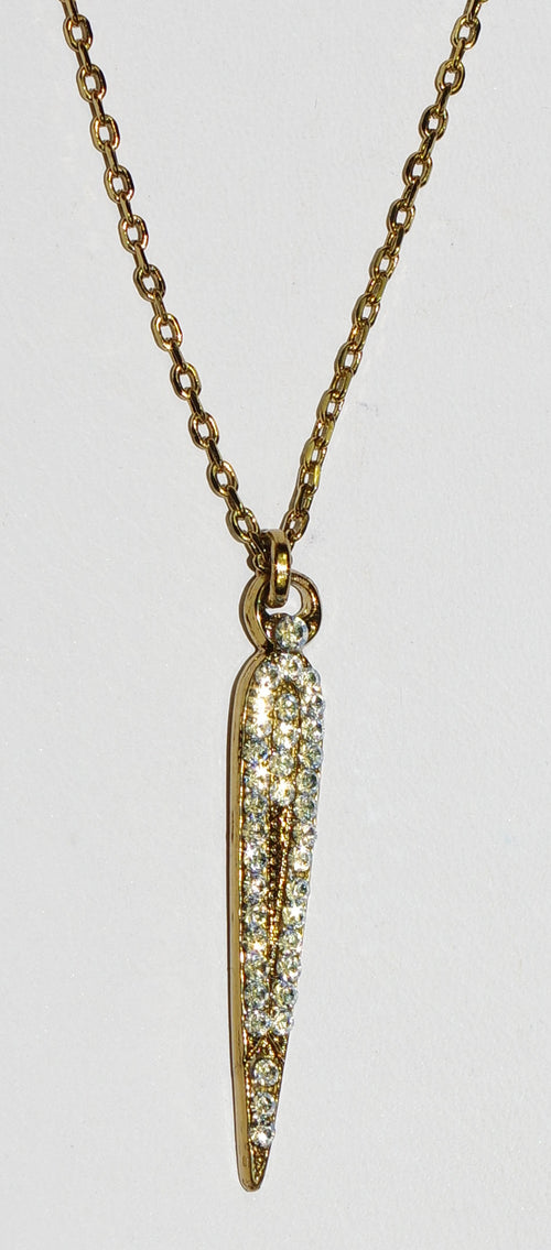 MARIANA PENDANT ON A CLEAR DAY: clear stones in 1.5" pendant, european gold setting, 18" adjustable chain