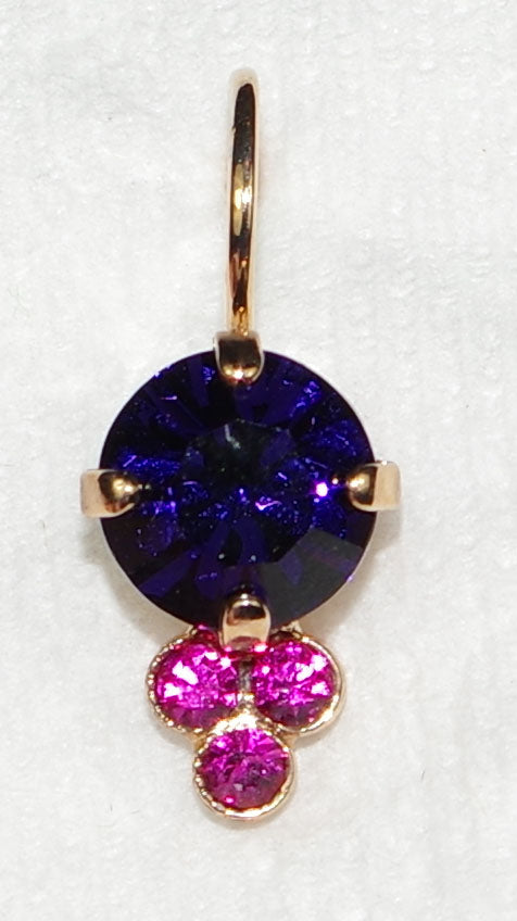 MARIANA EARRINGS XENIA JUBILEE: pink, purple stones in 1/2" rose gold setting, lever back