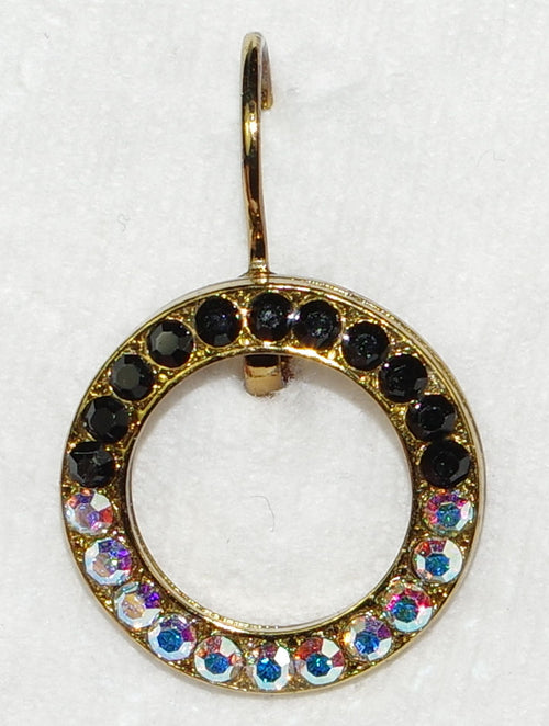 MARIANA EARRINGS TUXEDO: black, a/b stones in 3/4" yellow gold setting, lever back