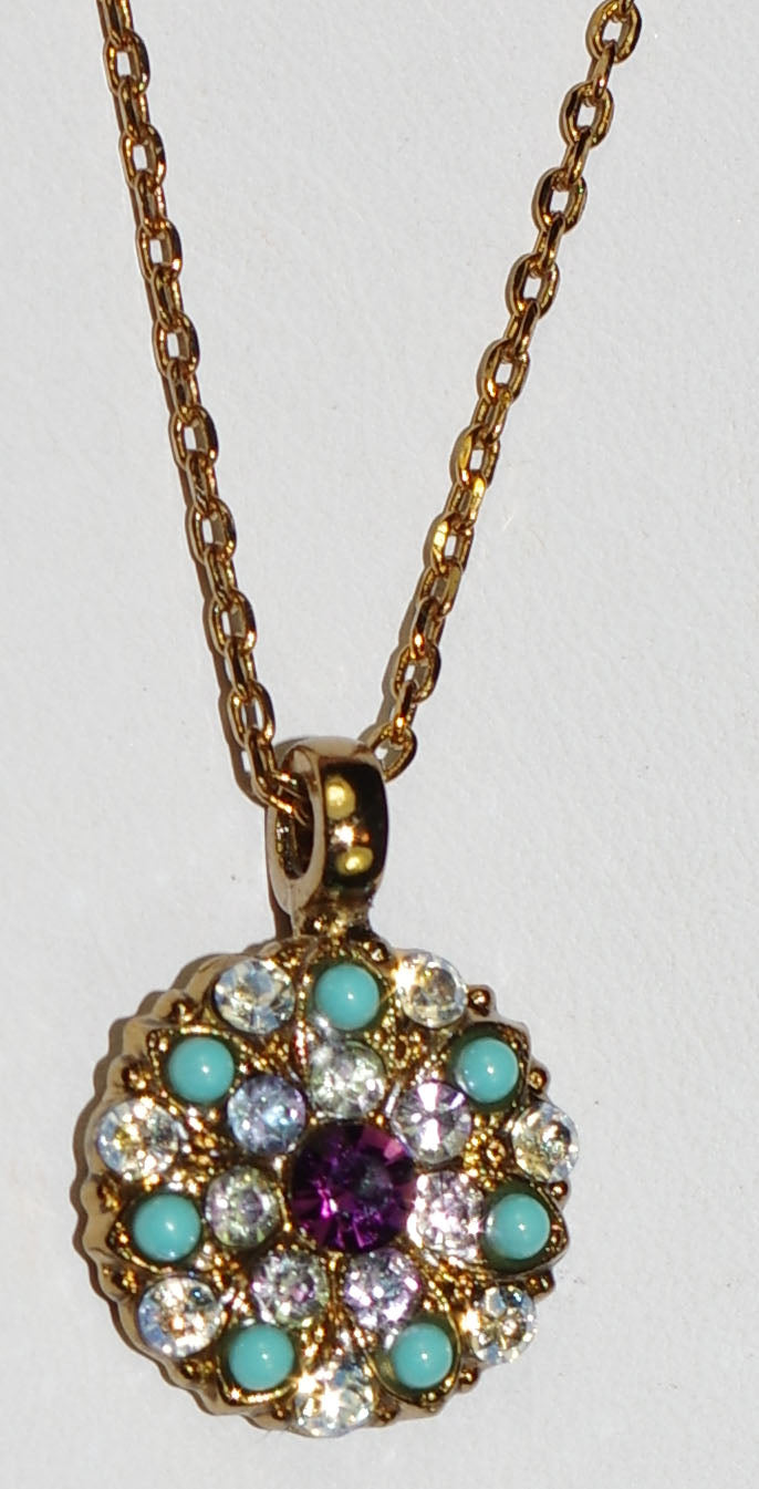 MARIANA ANGEL PENDANT ST LUCIA: blue, amethyst, clear, lavender stones in european gold setting, 18" adjustable chain